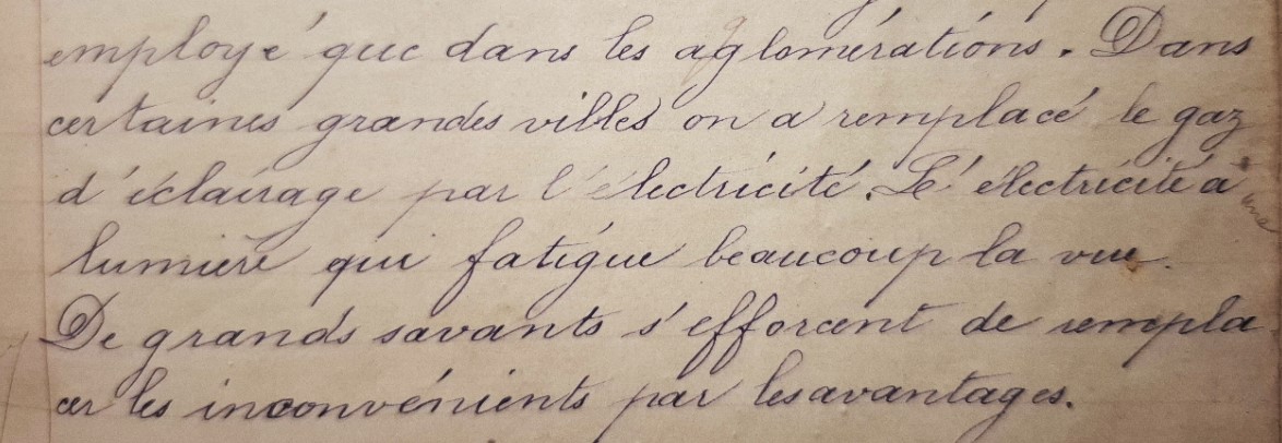 Production d'écrit de Berthe Dubois sur l'électricité